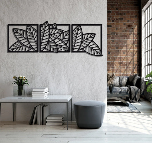 3D wooden 3 Piece Long Leaf Panels | Wall Hanging wooden Art