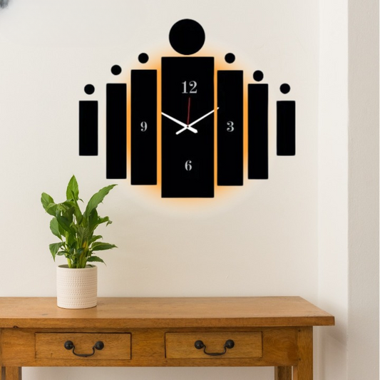 3d Tile Wall Clock With Light | Large 30 Inch
