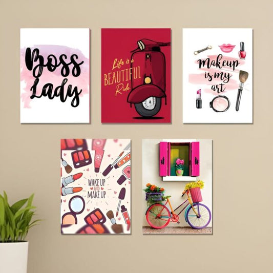 set of 5 girls Makeup theme phototiles for wall Decoration/ wooden phototiles